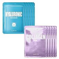 Hyaluronic Acid and Collagen Sheet Mask Set, (10-Pack) Daily Sheet Masks with Hyaluronic Acid and Collagen, Anti-Aging and Brightening Duo to Treat and Renew Skin, Korean Beauty Favorites