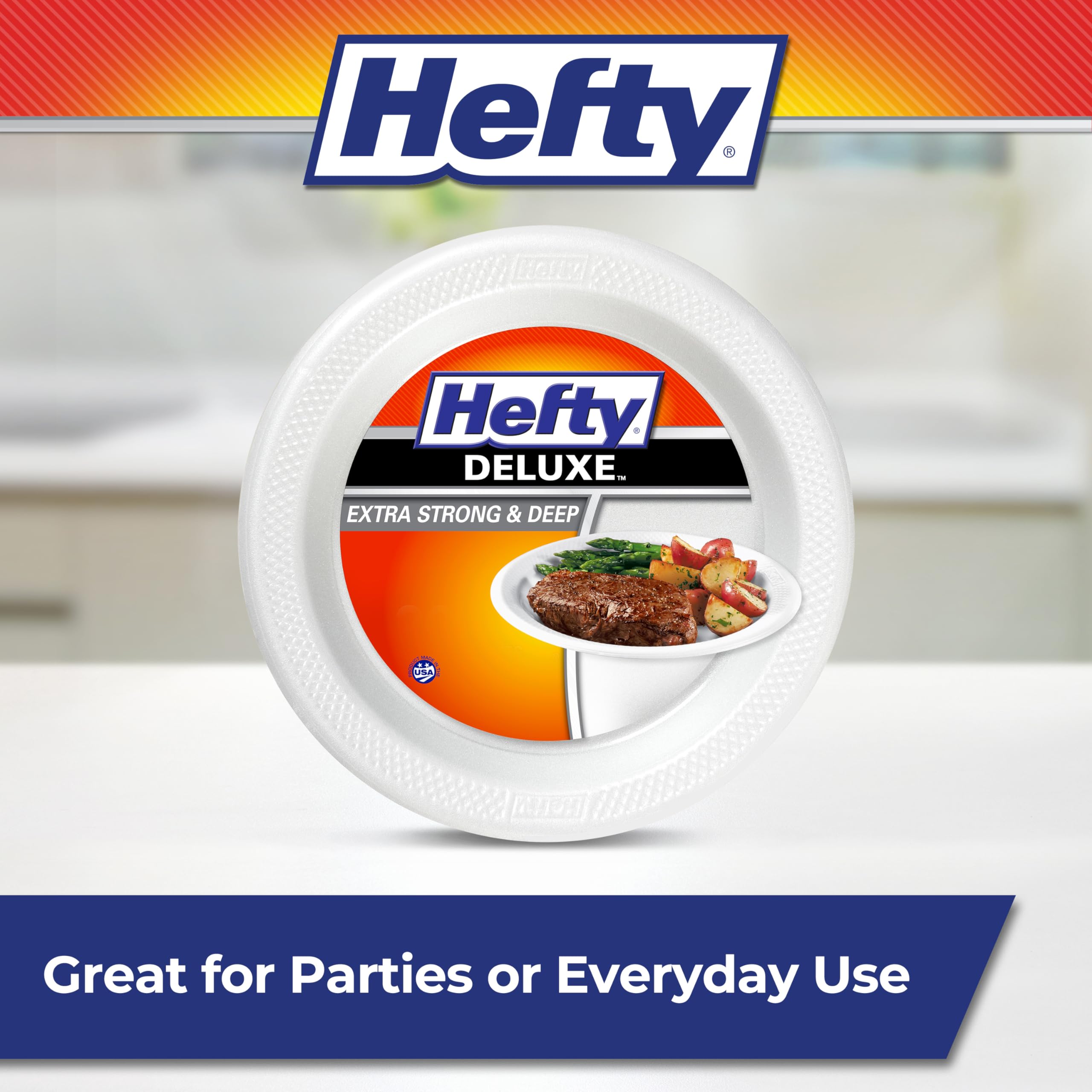 Hefty Deluxe Extra Strong & Deep Foam Plates, Round, White, 10.25 Inch, 15 Count