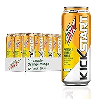 Mountain Dew Kickstart, Pineapple Orange Mango, 90mg Caffeine, Vitamins B & C, 80 Calories, 10% Juice, 16 fl oz (Pack of 12)