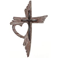 Top Brass Rustic One Love Decorative Heart Wall Cross - Multi Layered Weathered Wood Look Spiritual Jesus Art Sculpture