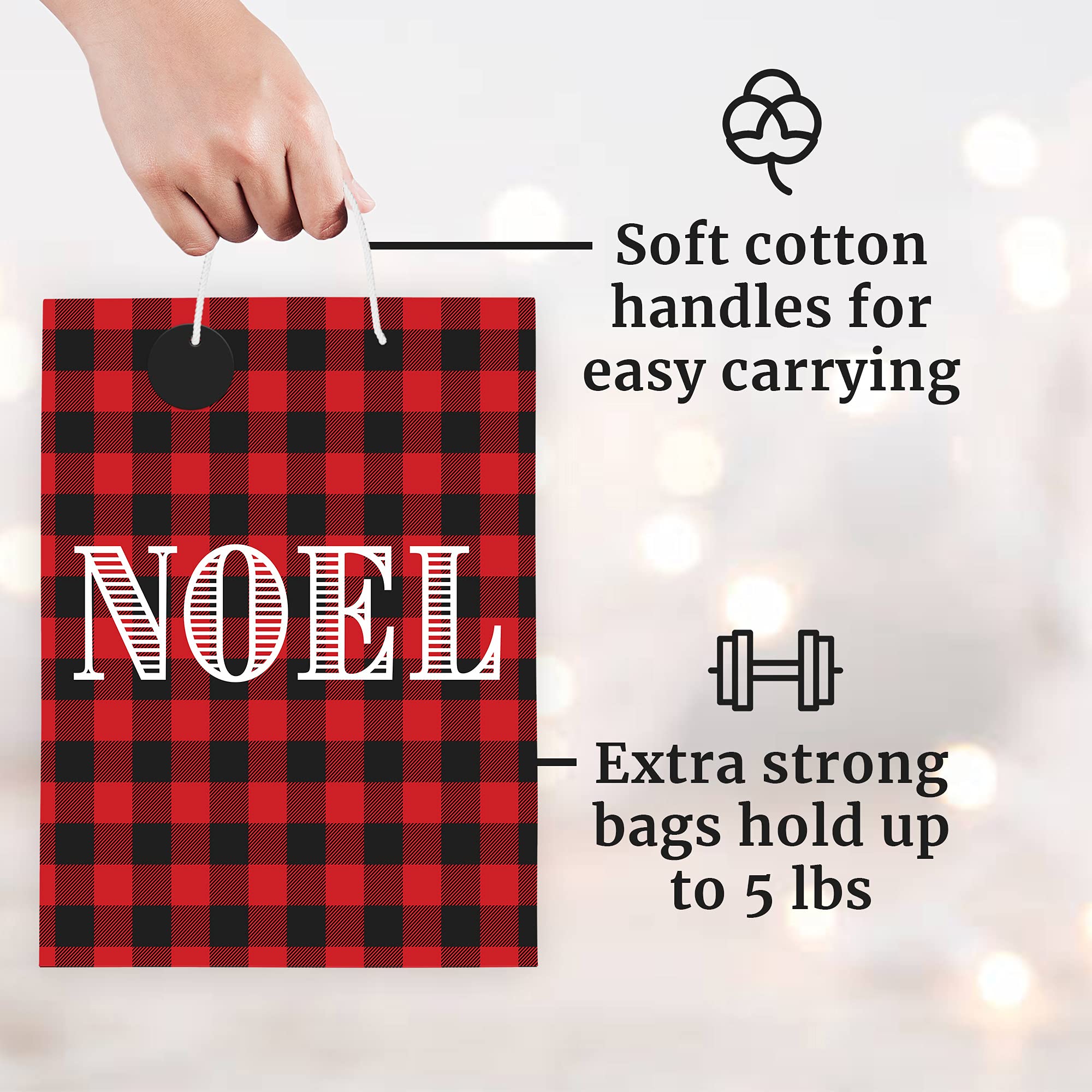Perfect Occasion Plaid Christmas Gift Bags - 6 Pack - Medium Size 10