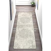 Lahome Vintage Medallion Rug, 2'x6' Non Slip Grey Hallway , Laundry Throw Rugs and Mats , Washable Runner Rugs for Kitchen Laundry Room Hallway Entryway Area Rugs