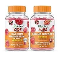 Lifeable Calcium Magnesium Kids + Immune Support Kids, Gummies Bundle - Great Tasting, Vitamin Supplement, Gluten Free, GMO Free, Chewable Gummy