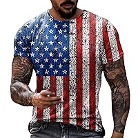 USA Mens tee tie dye American Flag Shirt Adult Muscle Shirt Plaid Short Sleeve Shirt Men Crewneck Shirts for Men