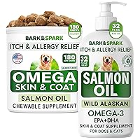 Omega 3 + Salmon Oil for Dogs, Oil Treats for Dog Shedding, Skin Allergy, Itch Relief, Dry Skin & Hot Spots Treatment, Joint Health - Skin and Coat Supplement - EPA & DHA Fatty Acids