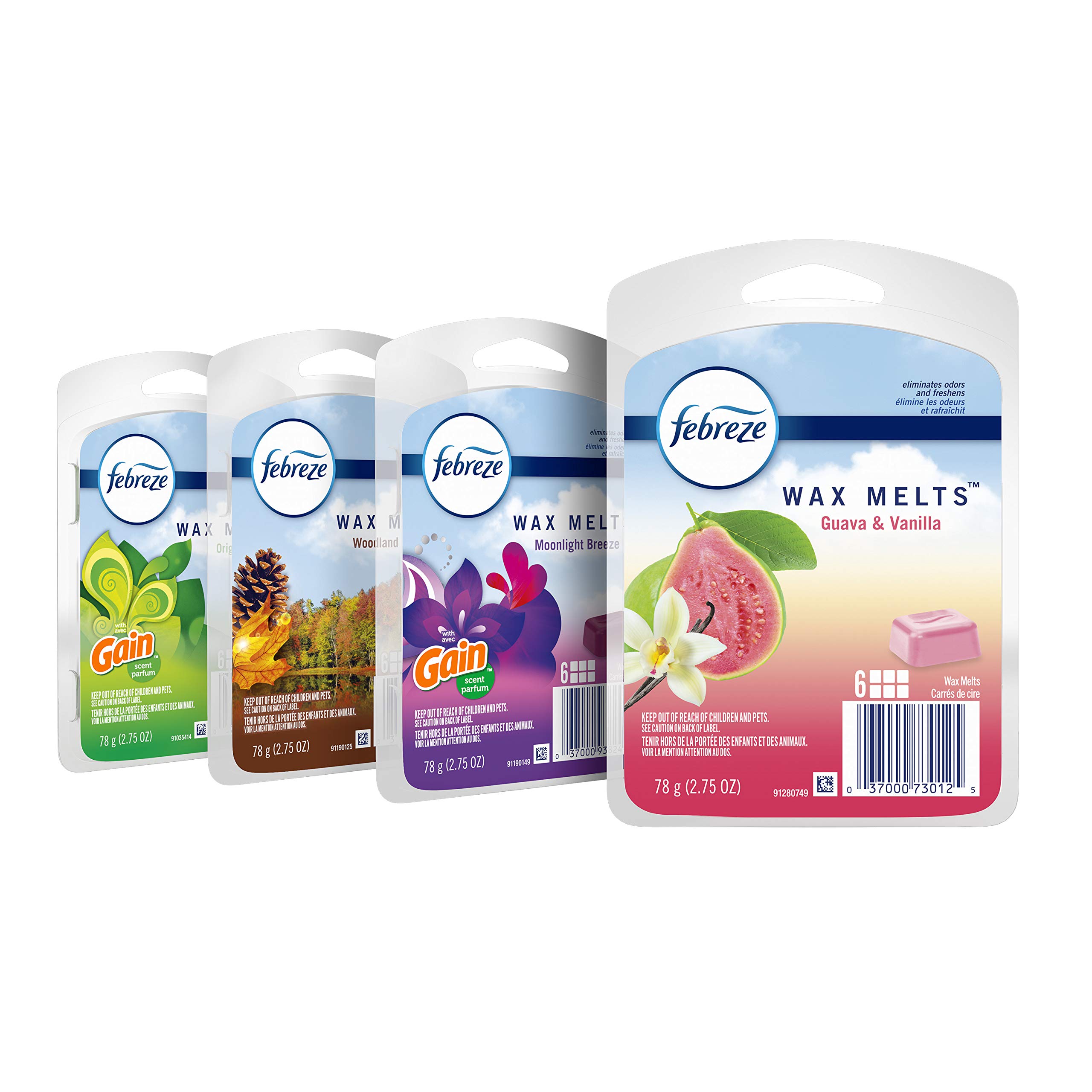 Febreze Wax Melts, Air Freshener and Odor Fighter, Variety Pack, 4 Packs, 6 Cubes Each