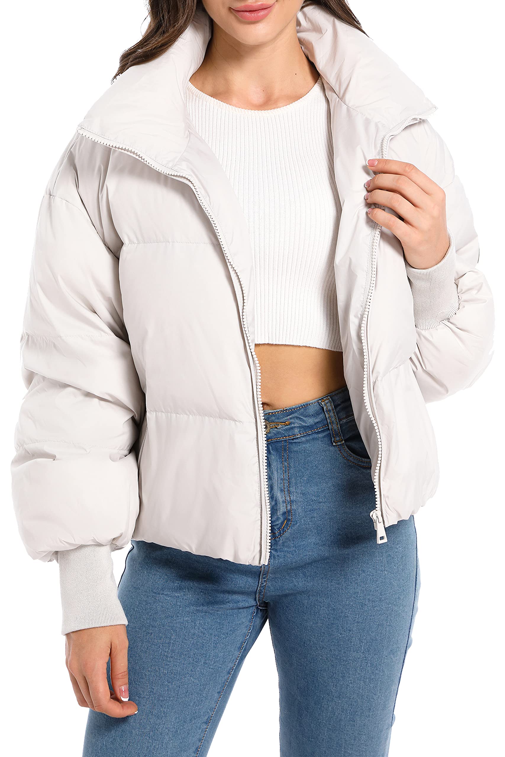 Orolay Womens Winter Oversized Short Down Jacket Crop Zip Puffer Coat