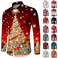 Mens Christmas Shirt Long Sleeve Vintage Button Up Shirts Santa Party Hawaiian Tops Funny Holiday Novelty Costume
