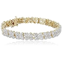 Amazon Collection 18k Yellow Gold Plated Sterling Silver Genuine Diamond Hearts Bracelet (1/10 cttw, I-J Color, I2-I3 Clarity), 7.25