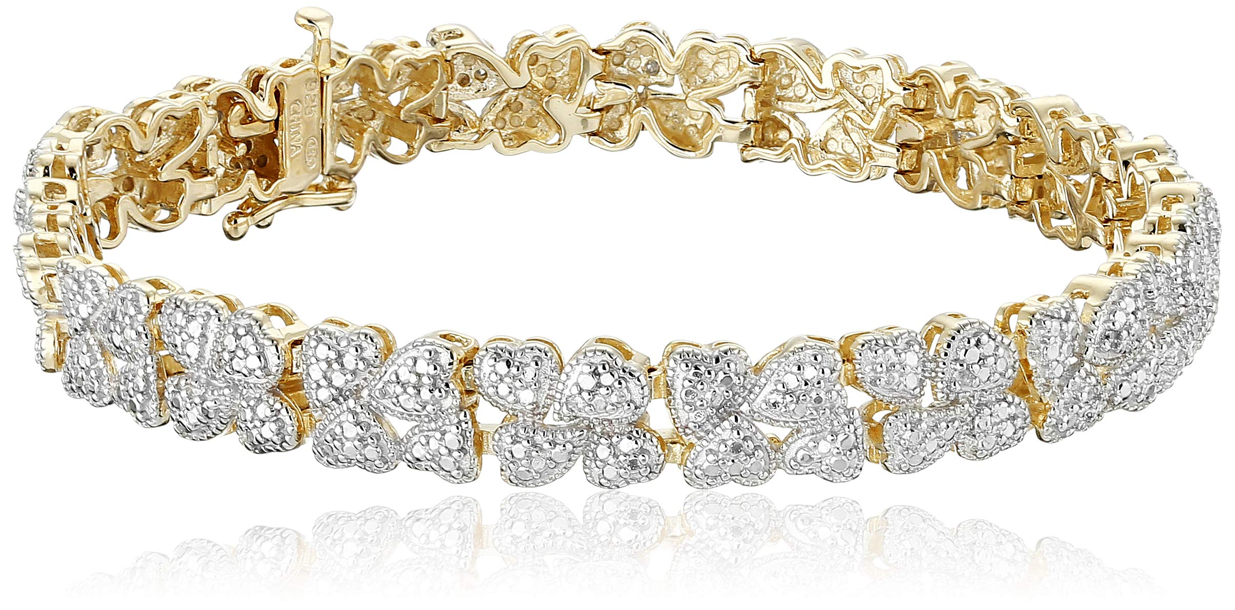 Amazon Collection 18k Yellow Gold Plated Sterling Silver Genuine Diamond Hearts Bracelet (1/10 cttw, I-J Color, I2-I3 Clarity), 7.25