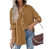 HOTOUCH Women Button Down Shirts Office Drop Shoulder Oversized Blouse Long Sleeve Boyfriend Dress Shirt with Pocket