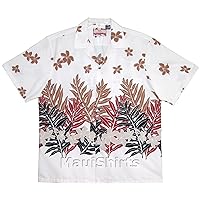 Plumeria Fern Men's Hawaiian Aloha Bottom Border Print Cotton Shirt