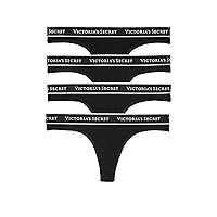 Victoria's Secret Cotton Logo Thong Panty Pack, Underwear for Women, 4 Pack, Black (M)