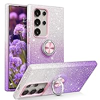 GUAGUA Compatible with Samsung Galaxy S24 Ultra Case 6.8'', Glitter Sparkle Bling Design with Ring Holder Kickstand Shockproof Protective Phone Case Samsung S24 Ultra for Girls Women, Gradient Purple