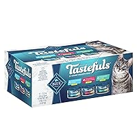 Blue Buffalo Tastefuls Natural Flaked Wet Cat Food Variety Pack, Tuna, Chicken, Fish & Shrimp Entrées in Gravy 3-oz Cans (12 Count - 4 of Each Flavor)