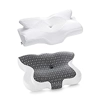 Elviros Cervical Memory Foam Neck Pillow for Pain Relief, Adjustable Orthopedic Contour Support Pillows for Sleeping, Ergonomic Bed Pillow for Side, Back, Stomach Sleepers (Dark Grey&White-L)