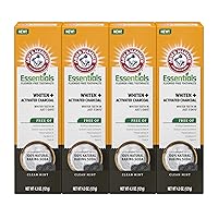Essentials Fluoride-Free Toothpaste Whiten + Activated Charcoal-4 Pack of 4.3oz Tubes, Clean Mint- 100% Natural Baking Soda