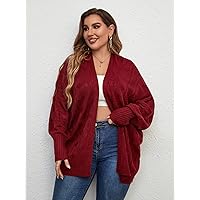 Plus Size Cardigan for Women Plus Cable Knit Batwing Sleeve Duster Cardigan Cardigan for Women (Color : Burgundy, Size : X-Large)