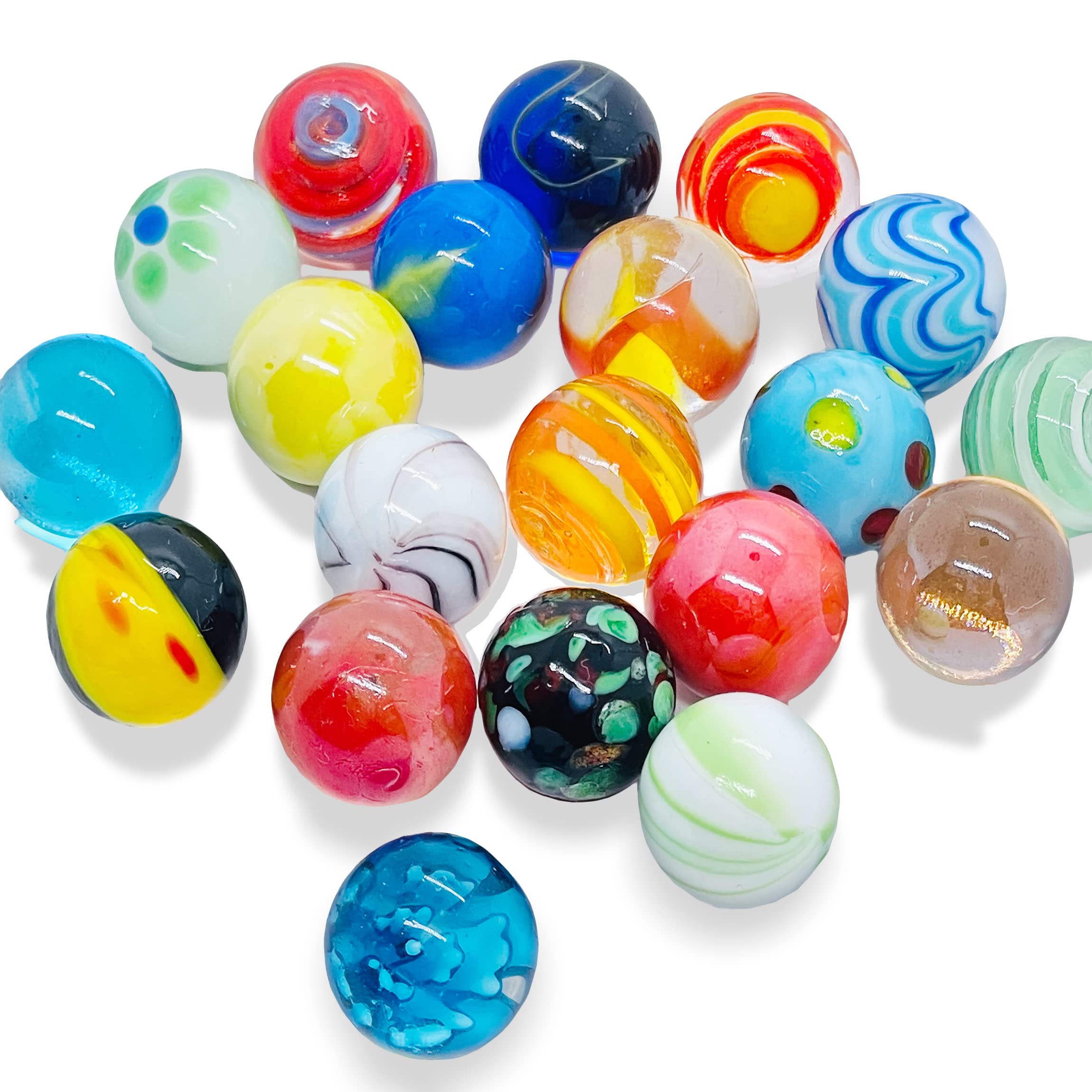 20pcs Beautiful Marbles for Kids Ages 6-8-12 Wonderful and Cheerful Colors Marble Shooters Run Track Game Small Marbles Game Toy (16cm)