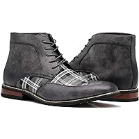 Enzo Romeo Titan04 Men Spectator Tweed Plaid Two Tone Chukka Ankle Wingtips Oxfords Dress Boots Perforated Lace Up Dress Shoes