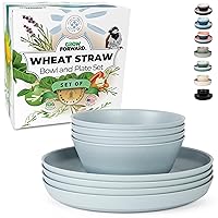 Grow Forward Premium Wheat Straw Plates and Bowls Sets - 8 Unbreakable Microwave Safe Dishes - Reusable Wheat Straw Dinnerware Sets - Plastic Plates and Bowls Alternative for Camping, RV - Glacier