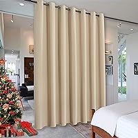RYB HOME Privacy Curtain for Sliding Glass Door, Light Block Noise Reduce Insulated Curtain Screen for Living Room Locker Room Basement Bedroom Closet, 100 inch Wide x 108 inch Long, Cream Beige