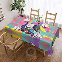 Retro Colorful Roller Skates Print Tablecloth for Rectangle Tables,Tablecloths Rectangular 54 X 72 Inch,for Kitchen Dining,Party,Holiday,Christmas