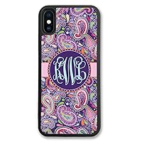 iPhone XR, Simply Customized Phone Case Compatible with iPhone XR [6.1 inch] Purple Paisley Monogrammed Personalized IPXR