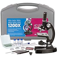 AmScope-KIDS M30-ABS-KT1 Beginner Microscope Kit, LED and Mirror Illumination, 120x - 1200x Six Magnifications, Metal Frame and Base, Includes 48-Piece Accessory Set and Case,Black