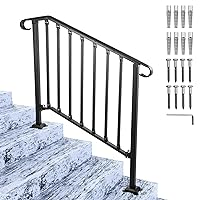 Step Handrail Fit for 3 or 4 Steps Wrought Iron Handrail for Outdoor Steps Matte Black Stair Railings with Installation Kit