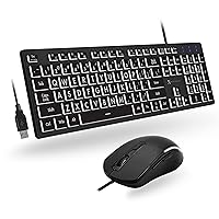 X9 Performance Large Print Lighted Keyboard and Mouse - USB Wired Keyboard and Mouse Combo - Large Letter Backlit Keyboard and Mouse Combo for Elderly, Low Vision, Visually Impaired