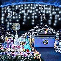 640 LED 8 Mode 66ft Outdoor Christmas Lights with 120 Drops - Plug-in Timer and Memory Function for Holiday Decorations (Cool White)