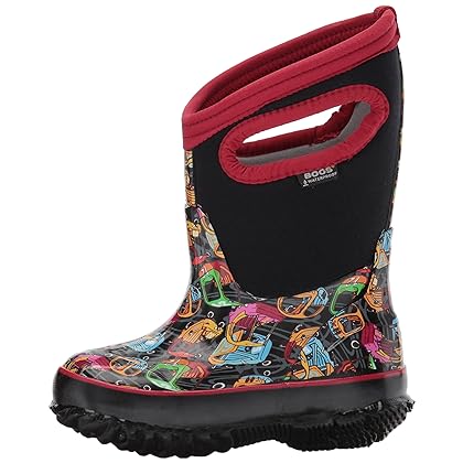 BOGS Kid's Classic High Waterproof Insulated Rubber Neoprene Rain Boot Snow, Kid Car Print/Black/Multi
