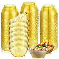 200 Pack Mini Hard Plastic Bowls 6oz Disposable Party Bowl Glitter Bowls Small Salsa Dessert Bowls Ice Cream Candy Fruit Serving Bowls for Wedding Baby Shower Birthday Valentine Party (Gold)