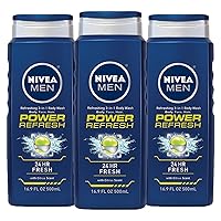 NIVEA Men Power Refresh Body 3-in-1 Wash - Face, Body, Hair with Citrus Scent - 16.9 fl. oz. Bottle (Pack of 3)