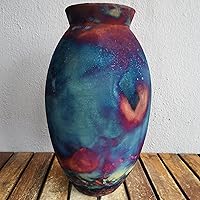 Large Oval Full Copper Matte Ceramic Vase (Pre-Order) - 13.5in Raku Handmade Pottery Art Centerpiece Home Decor with Serial Number