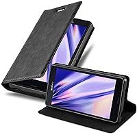 Book Case Compatible with Sony Xperia Z3 Compact in Night Black - with Magnetic Closure, Stand Function and Card Slot - Wallet Etui Cover Pouch PU Leather Flip
