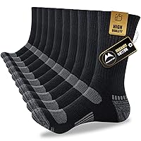 Men's Cotton Work Socks, 5 Pairs Full Cushioned Heavy Crew Boot Socks, Wicking Athletic Socks for Walking, Hiking