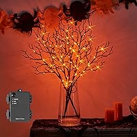 Halloween Tree Branch Lights with Timer 75 Orange Fairy Lights, Lighted Black Twig Branches Battery Operated 21IN for Fall Halloween Decor Inside Outdoor