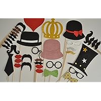 Photo Booth Props Mustache on a Stick Hats Glasses Lips Deluxe kit 42 Plus Pieces