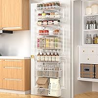 Moforoco 8-Tier Over The Door Pantry Organizer, Pantry Organization and Storage, Black Hanging Basket Wall Spice Rack Seasoning Shelves, Home & Kitchen Laundry Room Bathroom Essentials accessories