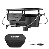 Everdure Oval Cast Iron Grill & Cover – Outdoor, Portable Charcoal Grill and Tabletop Cast Iron Skillet - 100% Cast Iron, Enameled, Durable, Small Charcoal Grill, Camping Stove, Hibachi Grill