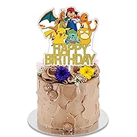 Cartoon Birthday Cake Topper, Cute Kids Birthday Party Decorations, Golden（2）