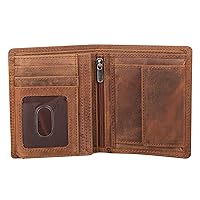 Mens RFID Blocking Tall Brown Distressed Hunter Real Leather Billfold Wallet Multi-Functional Purse Gift Boxed 1070