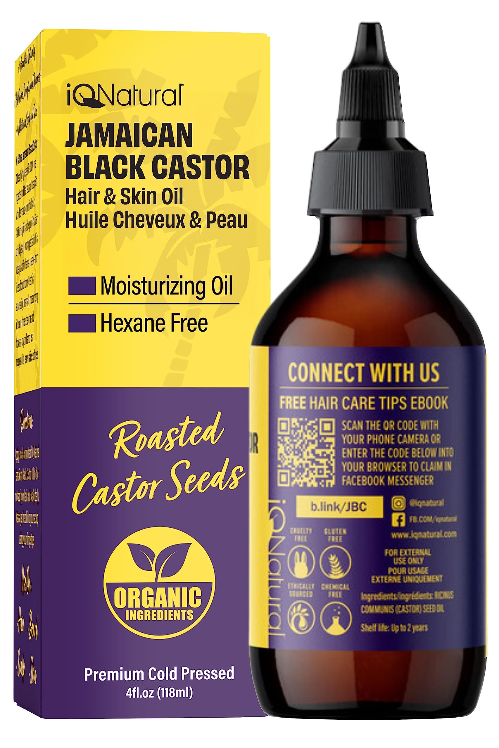 4oz Unscented Jamaican Black Castor Oil for Hair Growth, Organic Cold Pressed Castor Oil Hexane Free, Hair Growth Oil Black Women and Men, Dry Scalp Oil for Damaged Hair and Growth – 4oz Unscented