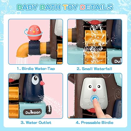 TI-TOO Baby Bath Toys, Bathtub Bath Toys Shower for Toddler 1 2 3 4 Years Old, Water Sprinkler Waterfall Bath Toy with Strong Suction Cups, Bathroom Playset Gift for Infant Kids Girls and Boys