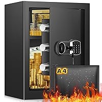 2.6 Cub Home Safe Fireproof Waterproof, Large Fireproof Safe with Fireproof Documents Bag, Digital Keypad Key and Removable Shelf, Personal Security Safe for Home Money Firearm A4 Documents Medicines