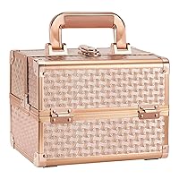 Beauty Makeup Train Case for Lady Portable Cosmetic Box Jewelry Organizer Lockable with Keys and Mirror 2-Tier Trays Carrying with Handle Makeup Storage Box - Rose Gold
