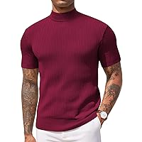COOFANDY Men's Mock Turtleneck Sweater Short Sleeve Casual Basic Pullover Sweater Ribbed Knit Pullover Solid Tee