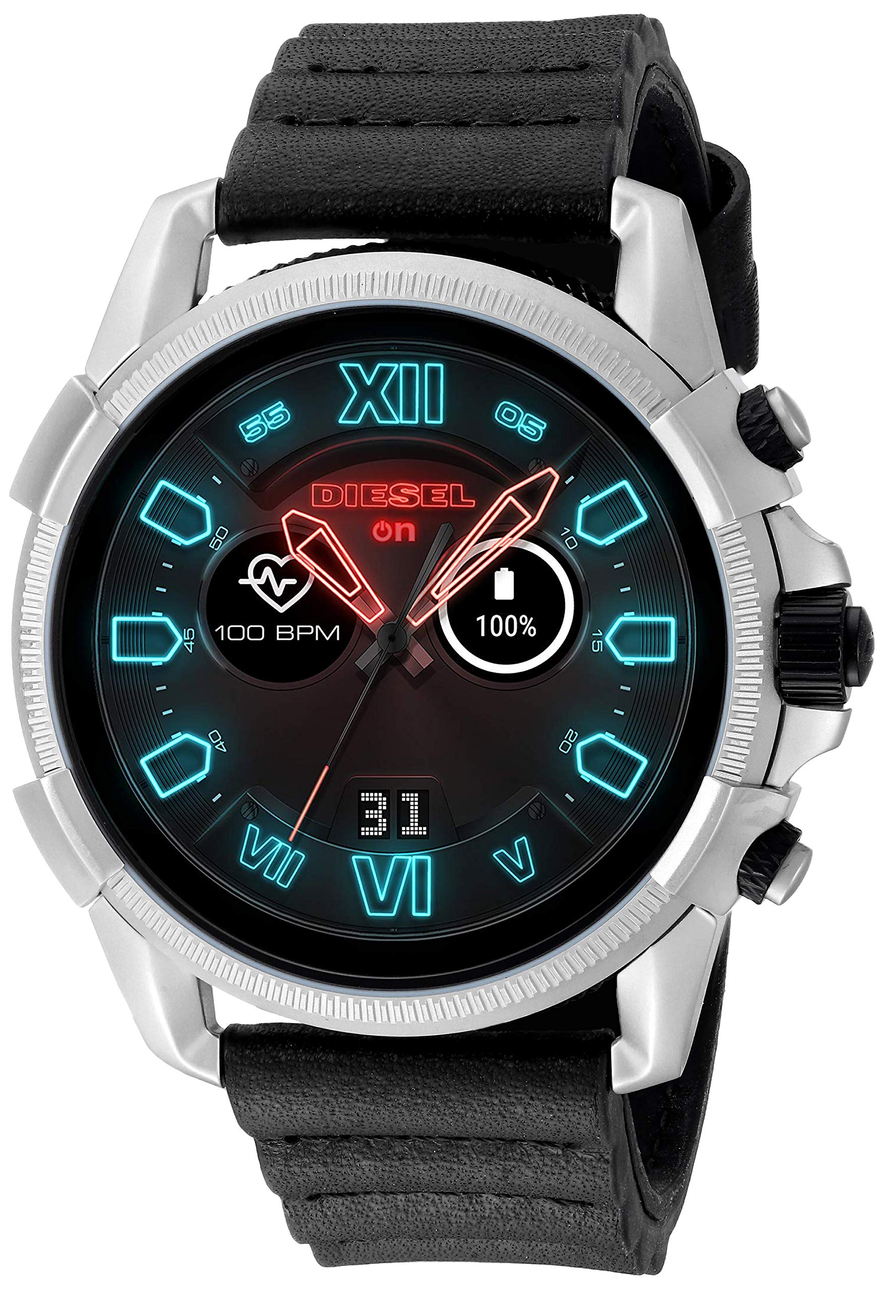 Diesel On Men's Gen 4 Full Guard 2.5 HR Heart Rate Silicone Touchscreen Smart Watch, Color: Black/Silver (Model: DZT2008)